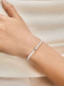 1 pieza Pulsera de mujer con cuentas, estilo vintage francés, con incrustaciones de rhinestones y perlas falsas, para banquetes, fiestas, regalos a amigas