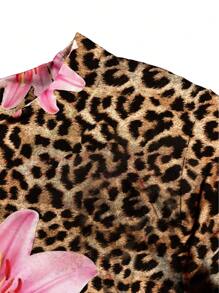 INAWLY 2pcs/Set Spring Animal Floral Print Short Sleeve Crop Top & Mini Skirt - Multicolor - View 4