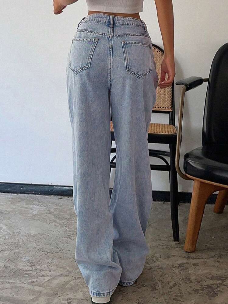 DAZY High Waisted Wide Leg Jeans - Light Wash - View 2