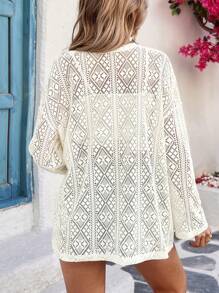 Breezaya Chaqueta con encaje calado, de manga larga, de corte holgado y ligera, para mujer, ideal para primavera/verano, uso casual o de vacaciones/viaje
