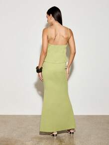 AiiRZ 露背套装罗纹针织短款上衣长裙两件套夏季晚会场合高腰及地紧身套装