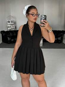 Dripcurv Plus Size Backless Halter Mini Dress,Black Summer Glam Dinner Elegant,Beach Brunch Spring Break,Concert Rave Festival Cowgirl Western Outfit - Black - View 4