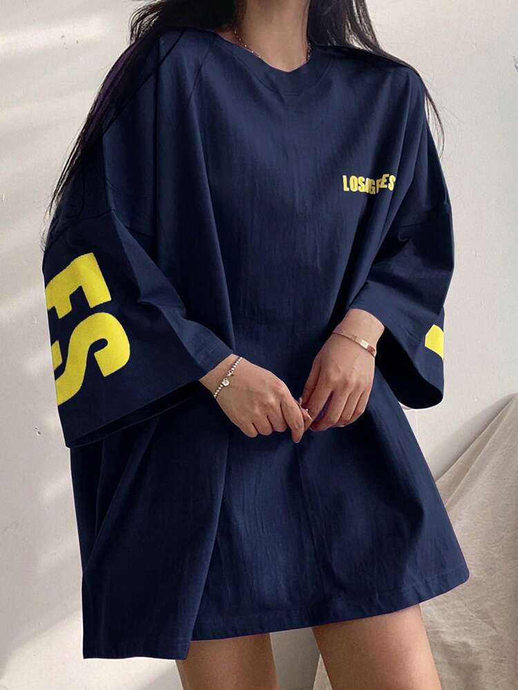 Women's Summer Loose Short Sleeve Casual T-Shirt With Printed Letters And Round Neckline Oversized T-Shirt