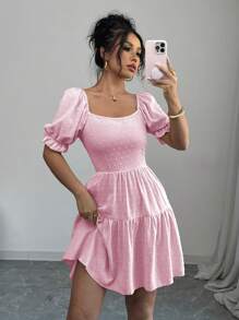 Chiquease 瑞士圆点系带露背荷叶边下摆连衣裙新年服装度假海滩装女士