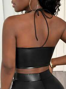 BamGleam New Sexy Cross Strap PU Strapless Neck Decoration Top For Spring 2025, With Explosive Chest Feel - Black - View 2