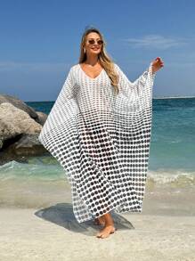SHEIN Swim Robe de plage de vacances à manches chauve-souris imprimée léopard pour femmes - Multicolore - Voir 4