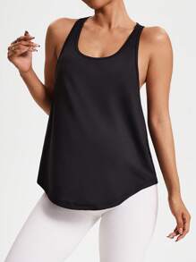 SHEIN Nueva camiseta de tirantes de color liso con costuras para maternidad, moda deportiva casual para yoga y actividades al aire libre