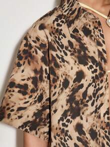 AiiRZ Conjunto coordinado de ropa de resort con estampado de leopardo, blusa de manga ancha con botones y pantalones cortos sueltos, conjunto de dos piezas para verano y vacaciones en la playa - Multicolor - Ver 5