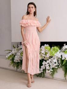 MOTF Soiréza RUFFLE TRIM SPLIT SIDO KLÄNNING - Korallrosa - Visa 3