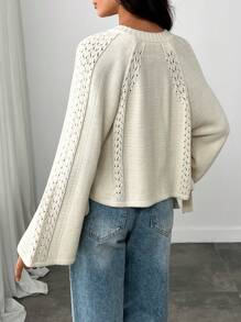 EURMUSE Women Button Front Cut Out Tie Detailed Spring Cute Cardigan - Cream - View 2