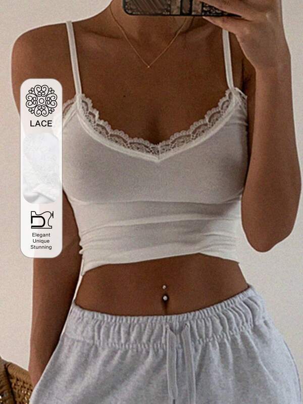 Strévra Lace Trim Cami Top Y2k For Women Summer