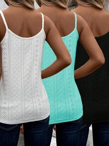 Chiquease 3 chiếc áo ba lỗ hở ren dệt kim họa tiết thường ngày dành cho nữ đi nghỉ - Nhiều màu - Xem 2