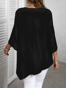 EMERY ROSE Ramadan Casual Minimalist Moon & Flower All-Over Print Plus Size Shirt, Spring Autumn