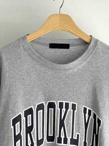 DAZY Letter Graphic Drop Shoulder Tee Oversized T-Shirt Streetwear - Grey - View 4