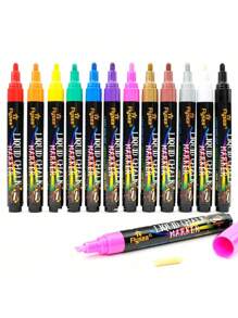 12 支/盒可水洗和湿擦液体粉笔，适用于黑板、白板、LED 玻璃窗、车窗喷漆、荧光广告粉笔 - 彩色 - 查看 5