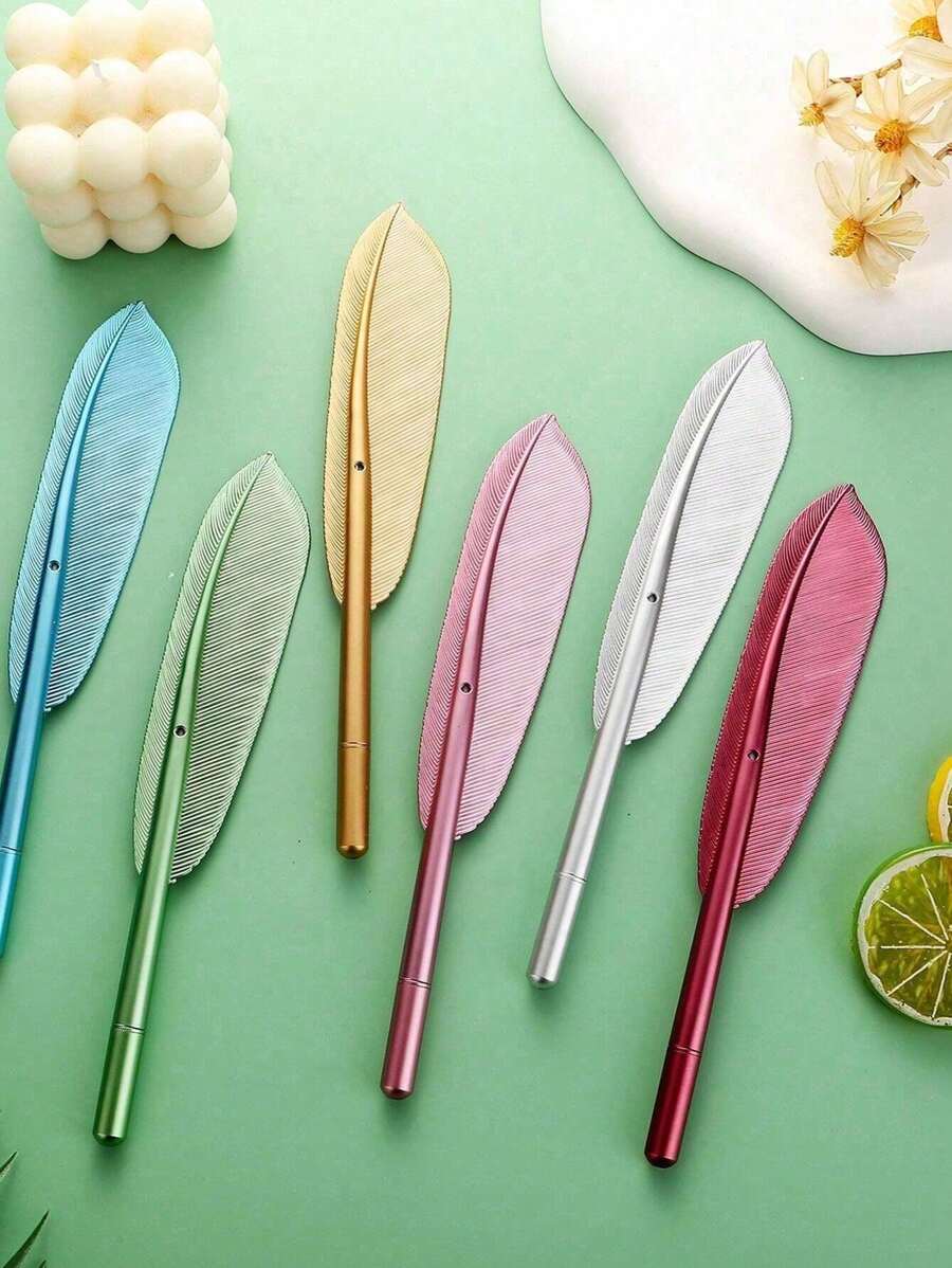 SHEIN 6pcs Mixed Retro Feather Pens Metal Feather Ballpoint Pens 1739958143b9eb30d8657fc6833bd0435a90d13661 Thumbnail 900x