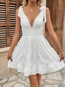 Chiquease Women A-Line Backless Embroidered Mini Dress, Fitted Silhouette