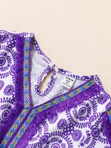 SHEIN Young Girl Floral Print Blouse & Flare Leg Pants & Scarf