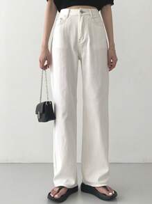 DAZY Solid Color Casual Straight Pants With Diagonal Pockets