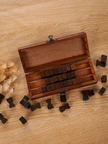 42 件复古木制字母和数字装饰印章套装，适用于剪贴簿和日记本，单盒装木塑复合材料