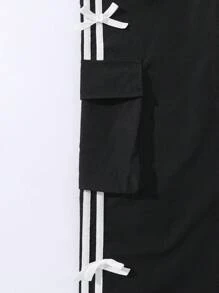 Tween 女童休闲时尚蝴蝶结阔腿工装裤 - 黑色 - 查看 6