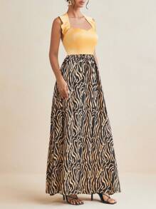 ODELIAR Designer Ruffled Halter Neck Flared Maxi Dress, Concert Outfit, Rave, Prom Dress - Yellow - View 4