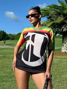 Zolique Koszulka z krótkim rękawem i nadrukiem w stylu gradientowym z motywem wakacyjnym