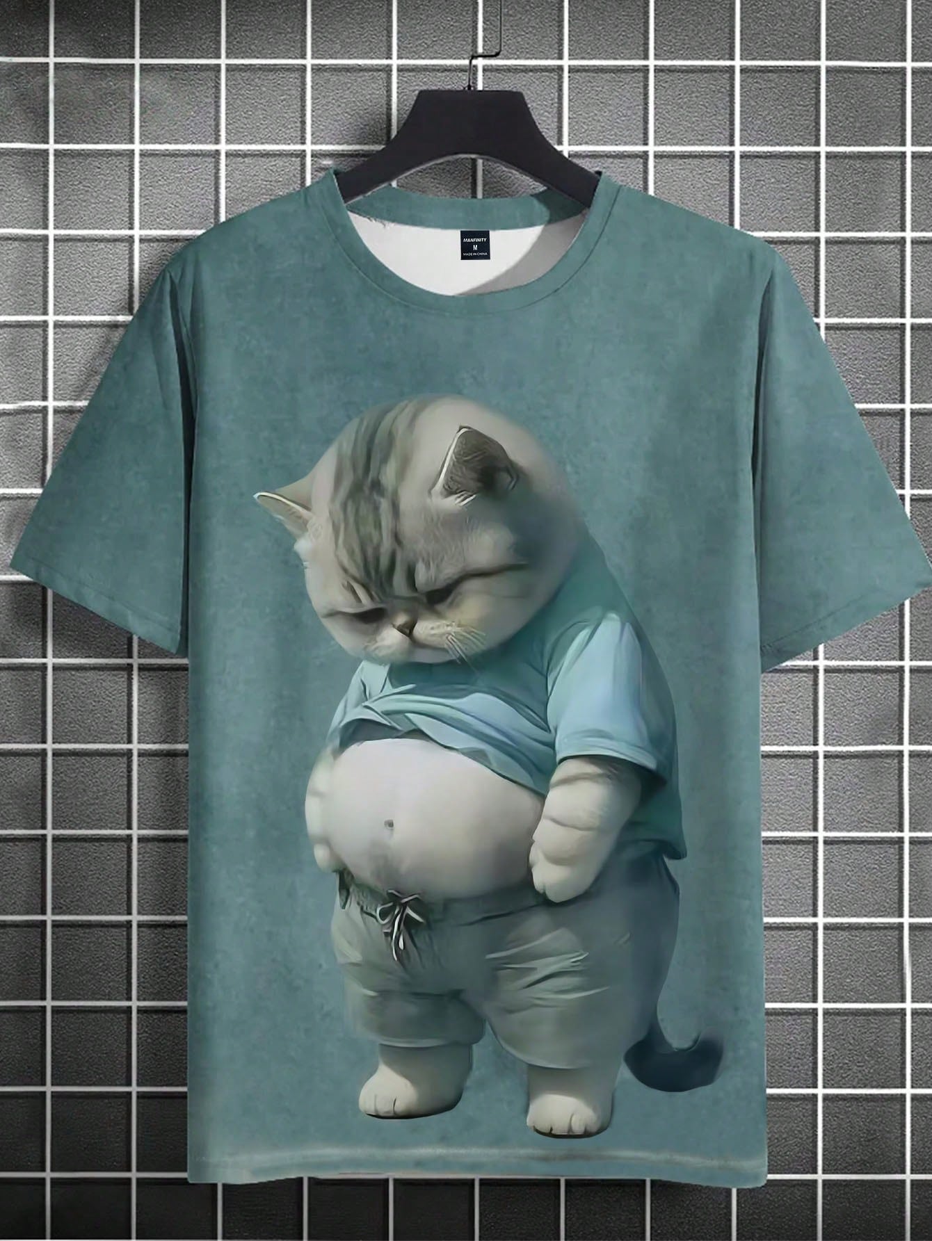 Manfinity Dauomo Men's Graphic Funny Fat Cat Art Design Print T Shirt Short Sleeve T Shirt 3D Print Crew Neck Shirt Retro Vintage Casual Street Style Sports Outdoor Holiday Going Out Spring & Summer Clothing Apparel Holiday T-Shirts, Trending Now, Fashion