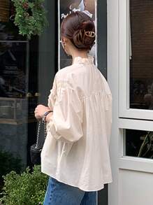 DAZY 女士蕾丝拼接荷叶边系带长袖优雅衬衫，春夏秋季女装