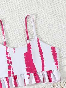 Young Girl 3pcs Swimwear Set, Random Print Pattern - Multicolor - View 4