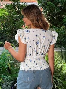 Flirla Plus Size Elegant Casual Lace Trim Deep V-Neck Ruched Blouse - White - View 5