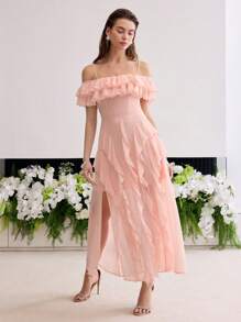 MOTF Soiréza RUFFLE TRIM SPLIT SIDO KLÄNNING - Korallrosa - Visa 4