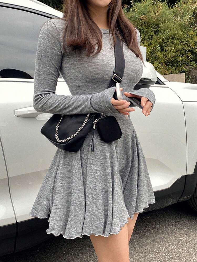 Women's Slim Fit Solid Color Mini Dress, Autumn/Spring&Summer,Fall Women Clothes Long Sleeve Dress