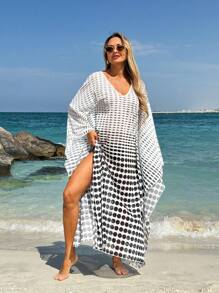 SHEIN Swim Robe de plage de vacances à manches chauve-souris imprimée léopard pour femmes - Multicolore - Voir 2