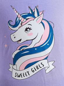 Baby Girls Sweet Unicorn Print Knitted Short Sleeve Top And Embroidered Rainbow Skirt 2 Pieces Set, Summer - Pink - View 8