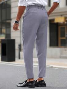 Manfinity Bizformal Fitted Slim Solid Color Minimalist Fashion Ankle-Length Straight-Leg Pants Men Suit And Pants Business Casual Men Pants Men Clothes Pants Men Clothes Men Pants Casual Pants For Men - Baby Blue - View 2