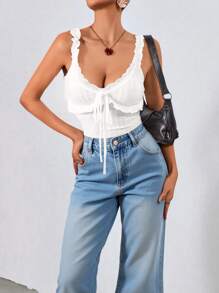 Chiquease Women Frill Trim Floral Print Sleeveless Camisole Tank Top - White - View 1