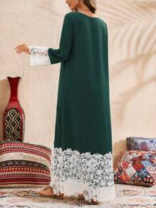 SHEIN LUNE Women's Minimalist Casual Long Dress, Everyday Wear - Green - View 2