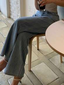 Dazy Tall 女士宽松直筒水洗牛仔裤，休闲都市风 - 中等水洗藍 - 查看 8