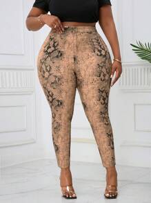 SHEIN EZwear 大码女式蛇纹弹力紧身七分牛仔裤高腰牛仔裤妈妈牛仔裤夏季裤子蛇纹工作服音乐会女装 - 彩色 - 查看 4