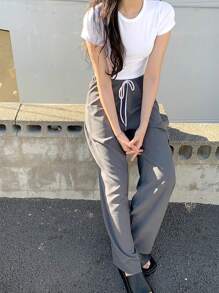 DAZY Camiseta corta de tela sólida, estilo preppy - Blanco - Ver 4