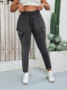 SHEIN MOD Quần jeans bó màu đen cỡ lớn cho mùa hè, phụ nữ đi nghỉ, lễ Phục sinh, mùa xuân, phong cách phương Tây, phong cách công sở cho phụ nữ, tiệc rave, tiệc mừng em bé, phong cách Cottagecore, phụ nữ nông thôn, phụ nữ phong cách quý tộc, đi chơi, lễ hội, rodeo, sân bay cho phụ nữ, Kpop, phụ nữ đi nghỉ nhiệt đới, Nashville, mùa hè châu Âu, buổi hòa nhạc, cao bồi, bãi biển tốt nghiệp cho phụ nữ, phụ nữ đi nghỉ, bãi biển, phụ nữ phong cách Boho, trang phục du ngoạn cho phụ nữ, phụ nữ phong cách quý tộc, Ibiza, phong cách Boho Chic, quần jean cạp cao - màu đen - Xem 3