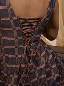 COSMINA Abito mini elegante e vacanziero in stile plaid con lacci, primavera/estate