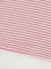 2 件套婴儿/女婴粉色和白色条纹休闲 Polo 领宽松短袖上衣和短裤套装，夏季 - 粉色 - 查看 8