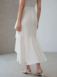 MOTF PREMIUM ASYMMETRICAL RUFFLE HEM SKIRT - White - View 4