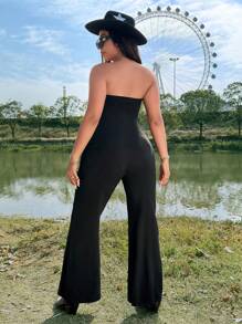 Flirla Plus Size Music Festival Patched Mesh Halter Jumpsuit, Boho, Hippie, Cowgirl, Old Money Style - Black - View 2