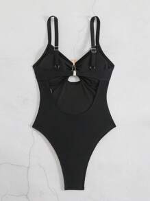 Swim Chiccia Fato de Banho feminino sexy sem costas, peça única, traje de banho casual para festa na praia - Preto - Ver 5
