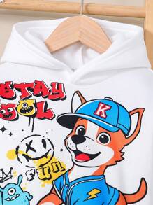 Bộ 2 món/bộ quần áo trẻ em trai thường ngày phong cách đại học thoải mái & thời trang đơn giản thiết thực dễ thương họa tiết graffiti in nhiệt lót áo nỉ trùm đầu & quần, phù hợp cho bé trai trở lại trường, bộ quần áo trẻ em trai đi học, hàng ngày, trường học, ngoài trời, thể thao, thu đông - trắng - Xem 6