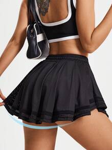Easithlete Women Yoga Fitness Sports Skirt, Sexy Workout Running Casual Pleated Skirt With Shorts Liner, Comfortable Outdoor Commuter Mesh Half Slip Skirt With Pockets - Black - View 2