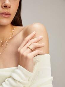 1 Pieza Anillo De Personalidad Cruzado De Circonita Cúbica Y Perlas Falsas Adecuado Para Uso Diario Para Mujeres